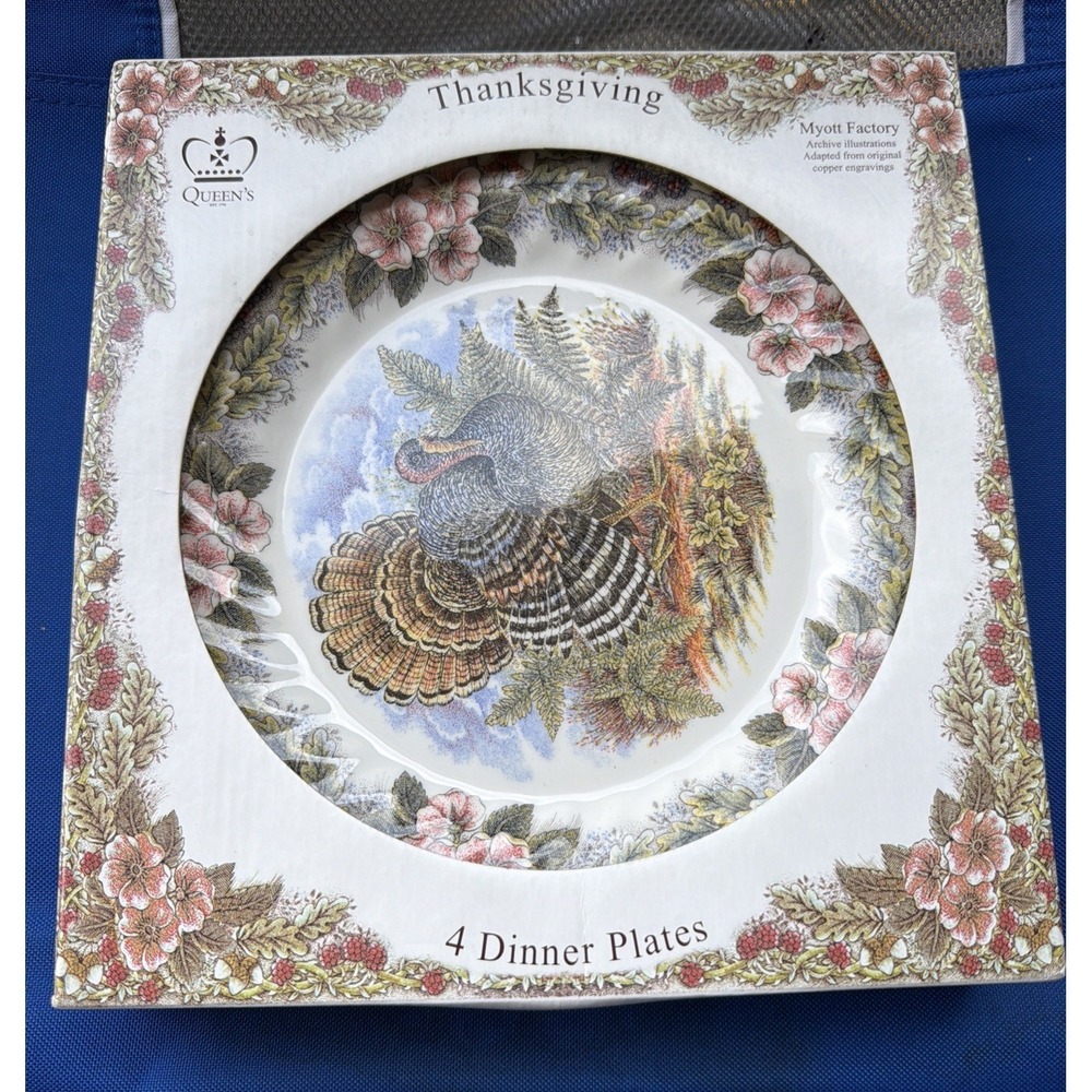 QUEENS MYOTT FACTORY CHURCHILL THANKSGIVING TURKEY 8 IN DINNER PLATES SET OF 4